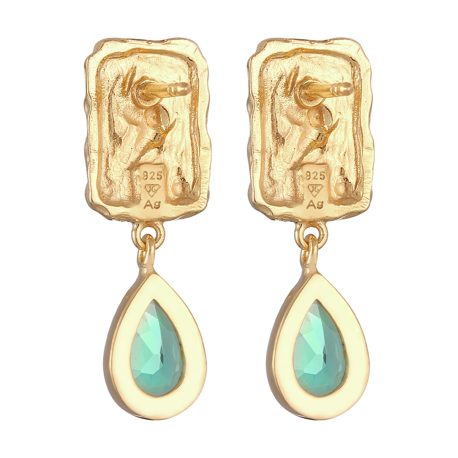Gold Perhiasan Wanita Perak Asli - Silver Anting Ear Hanger Drop Organic Design Quartz Gemstone Gold Plated