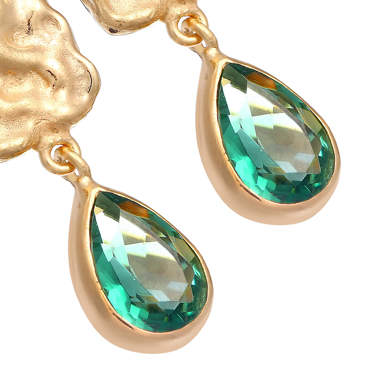 Gold Perhiasan Wanita Perak Asli - Silver Anting Ear Hanger Drop Organic Design Quartz Gemstone Gold Plated
