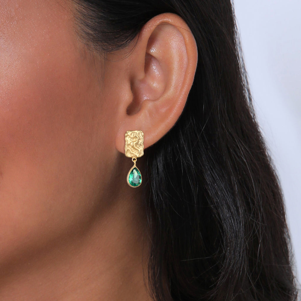 Gold - Elli PREMIUM | Organic Drop Earrings 925 Silver Gold Plated Green Quartz