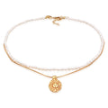 Gold Kalung Perhiasan Perak 925 Wanita Choker Sun Pendant Layer Freshwater Pearls Gold Plated