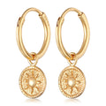 Gold Anting Perhiasan Perak 925 Wanita Creoles Coin Sun Round Gold Plated