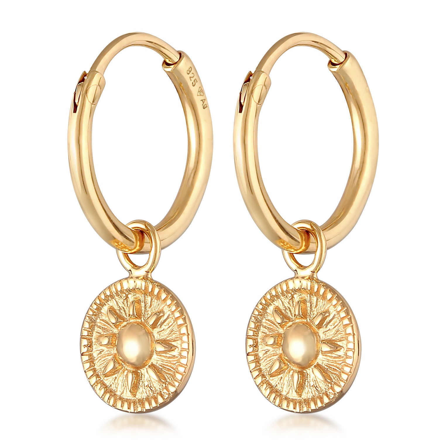 Gold Anting Perhiasan Perak 925 Wanita Creoles Coin Sun Round Gold Plated