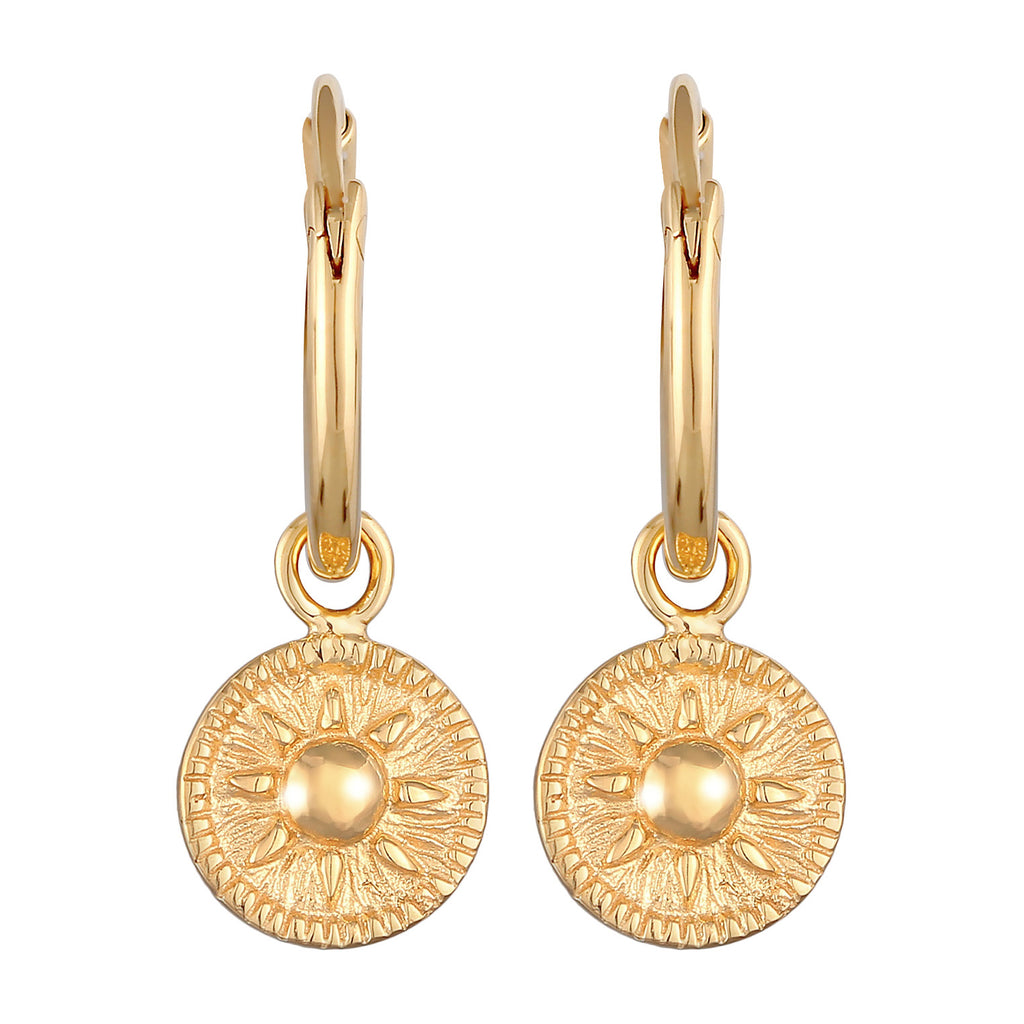 Gold Anting Perhiasan Perak 925 Wanita Creoles Coin Sun Round Gold Plated