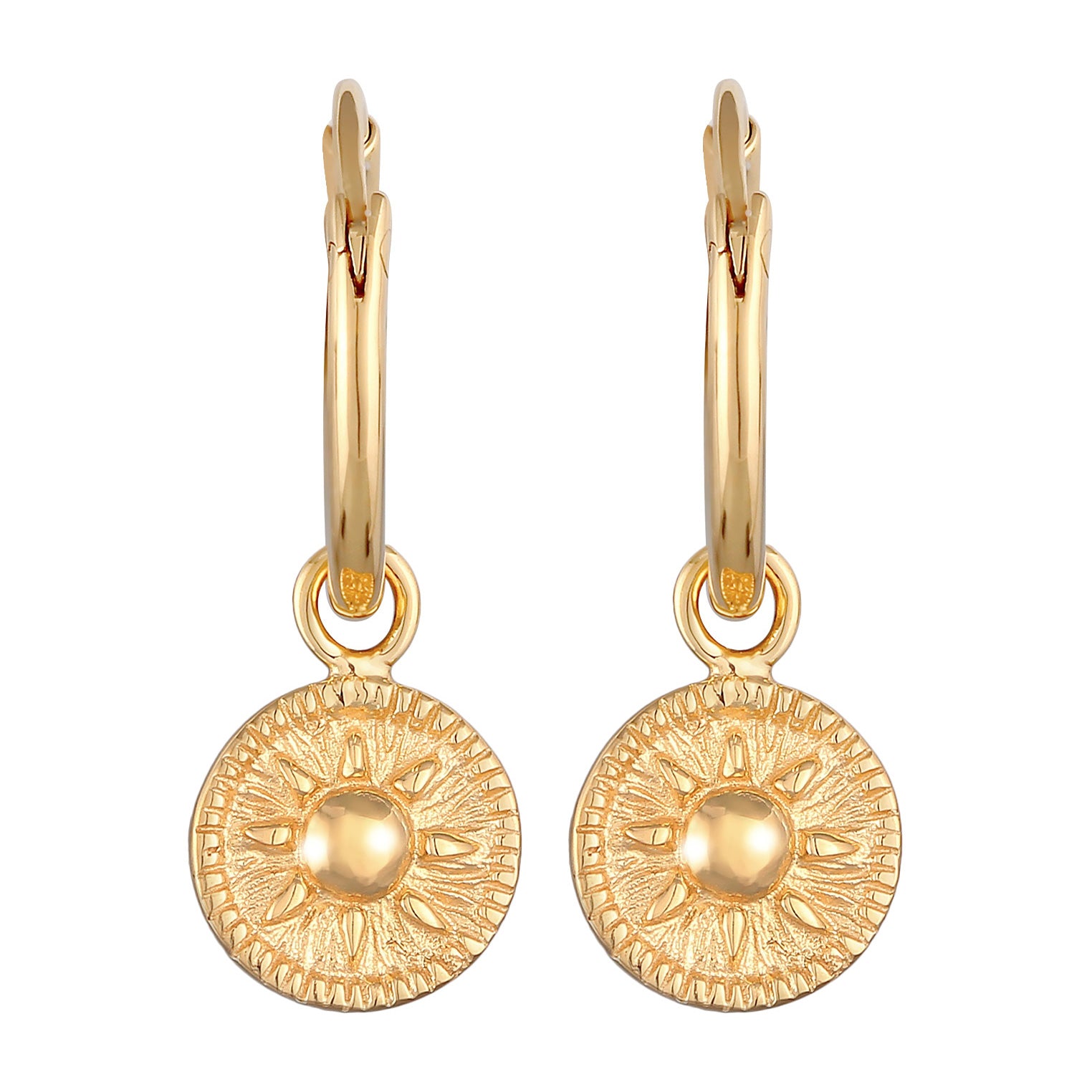 Gold Anting Perhiasan Perak 925 Wanita Creoles Coin Sun Round Gold Plated