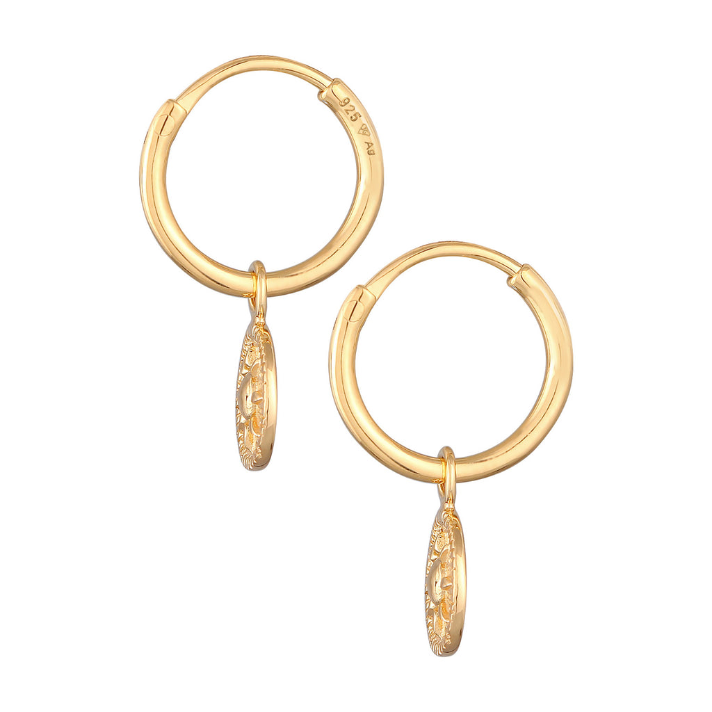 Gold Anting Perhiasan Perak 925 Wanita Creoles Coin Sun Round Gold Plated