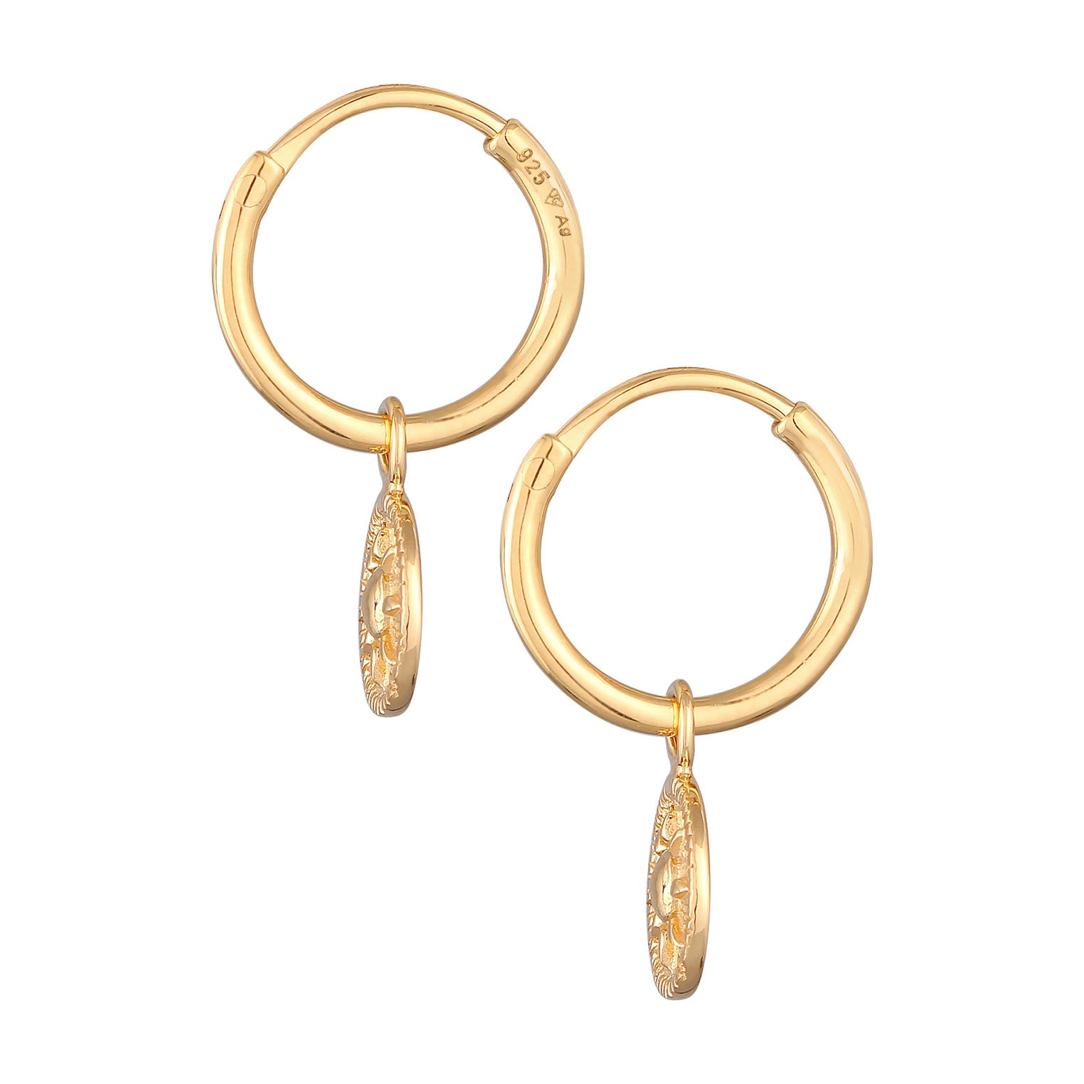 Gold Anting Perhiasan Perak 925 Wanita Creoles Coin Sun Round Gold Plated