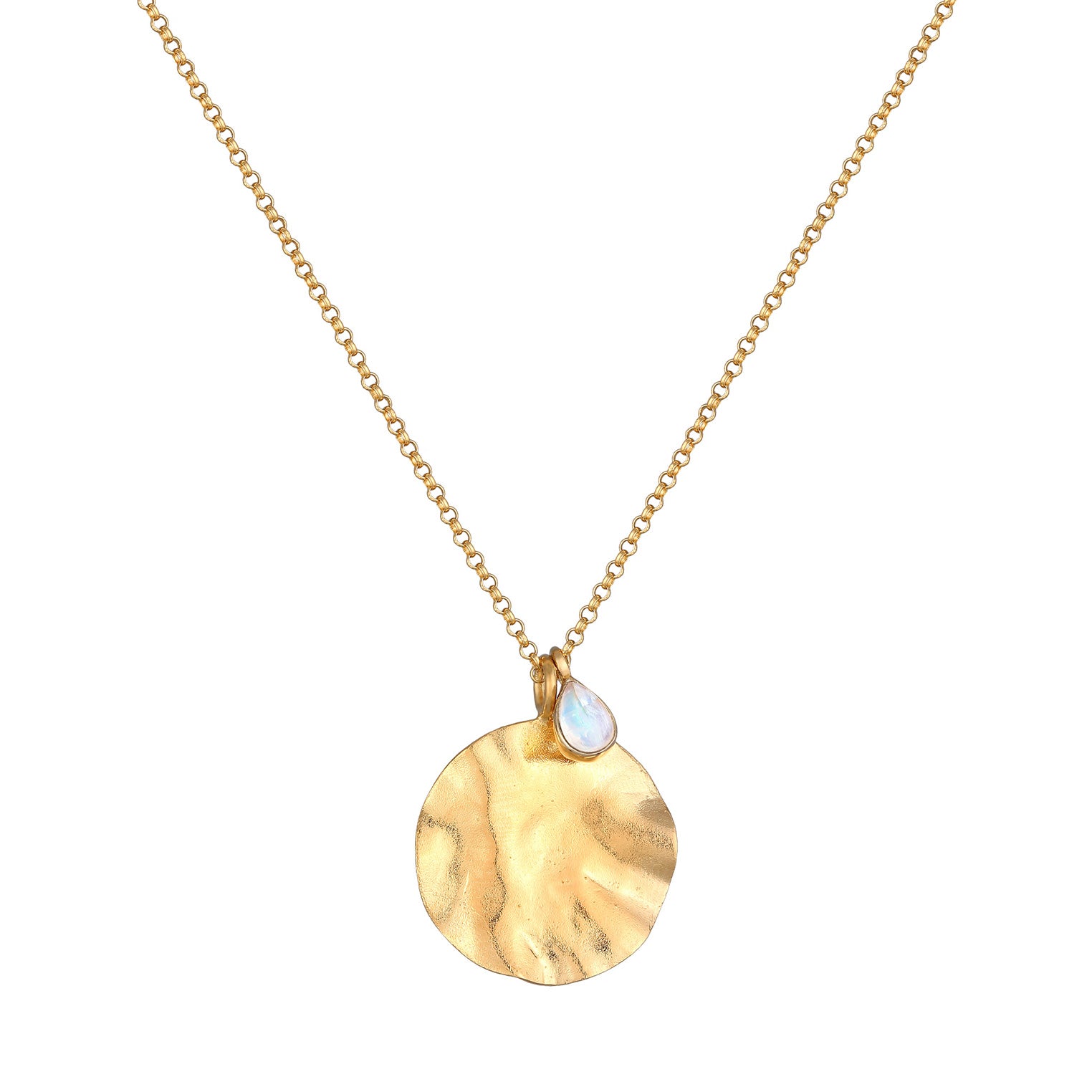 Gold Kalung Perhiasan Perak 925 Wanita Coin Pendant Organic Design Moonstone Gemstone Gold Plated