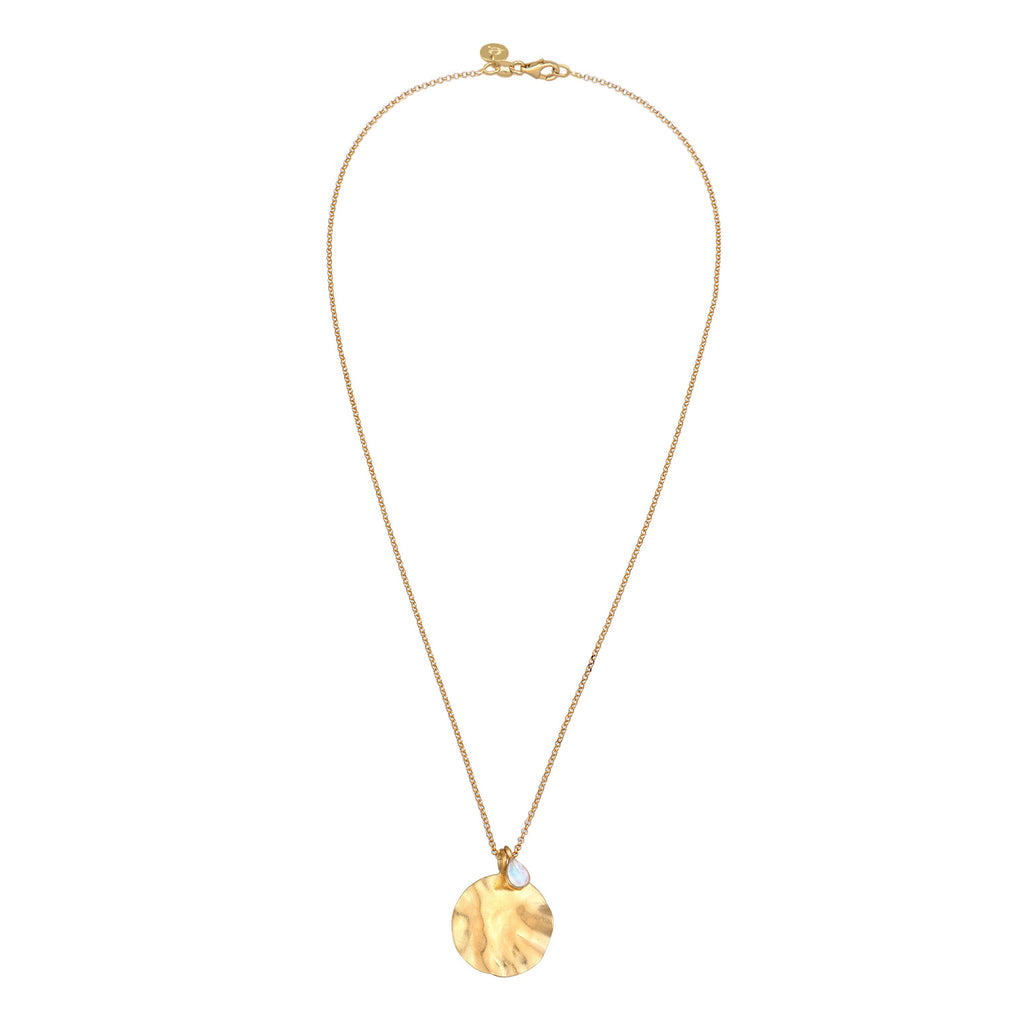 Gold Kalung Perhiasan Perak 925 Wanita Coin Pendant Organic Design Moonstone Gemstone Gold Plated