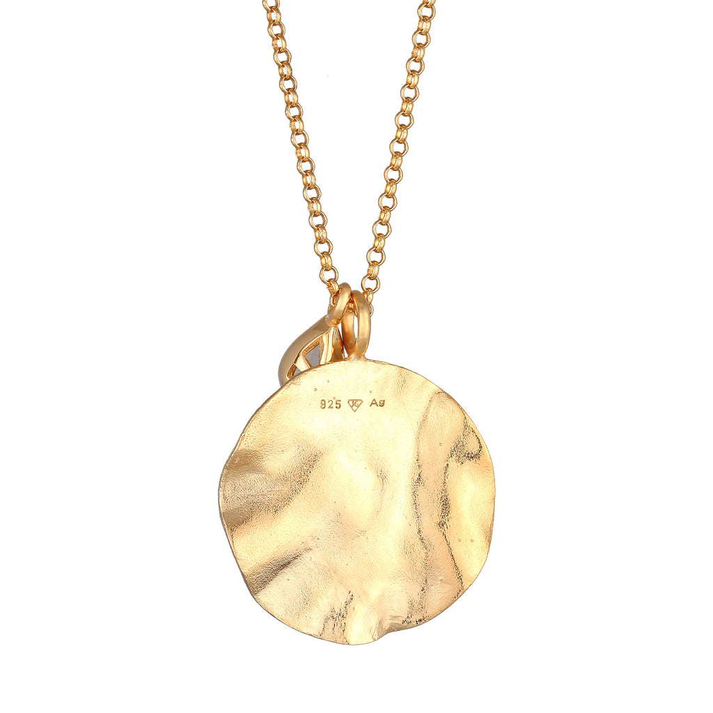 Gold Kalung Perhiasan Perak 925 Wanita Coin Pendant Organic Design Moonstone Gemstone Gold Plated