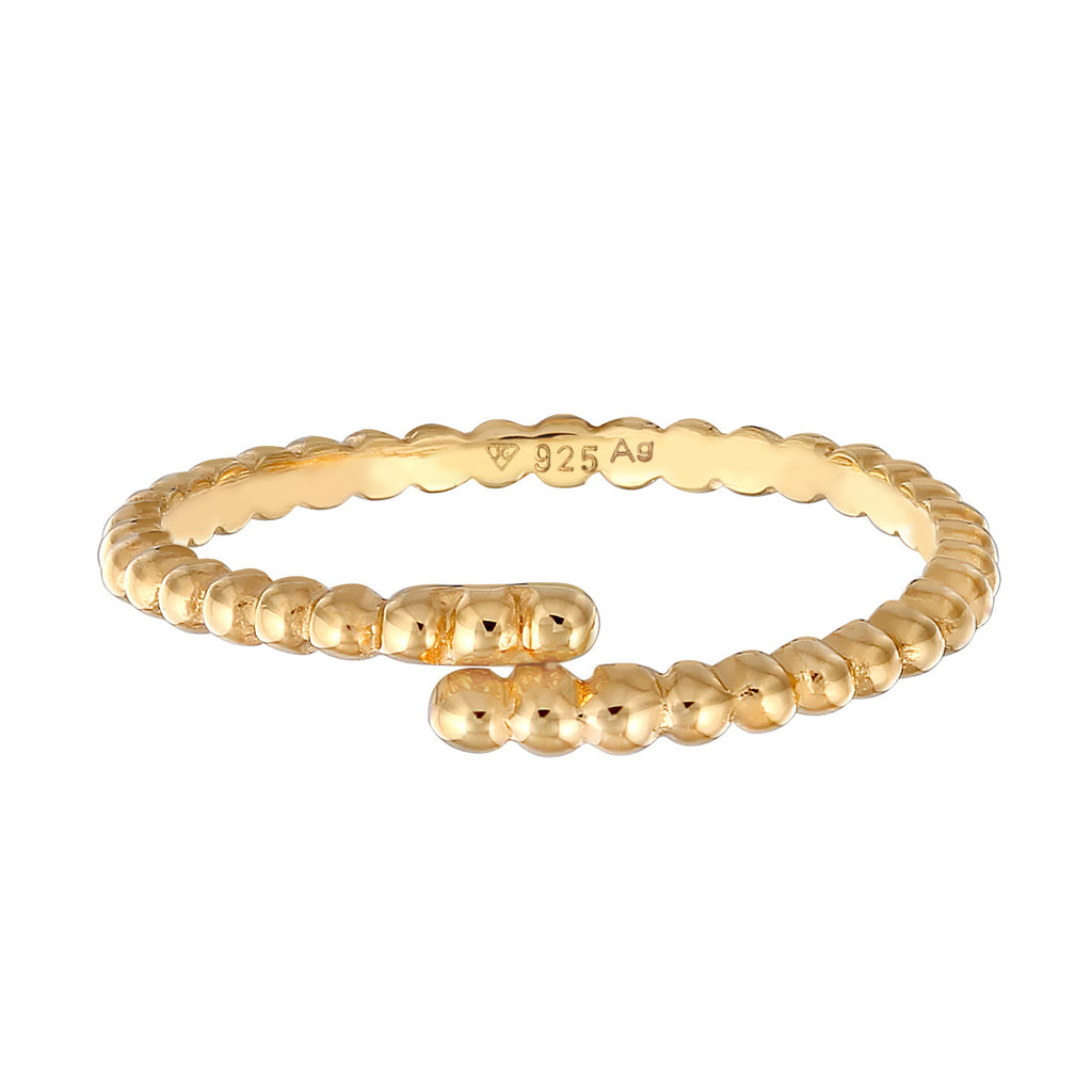 Ladies Band Ball Design Open Adjustable in 925 Sterling Silver Gold Plated