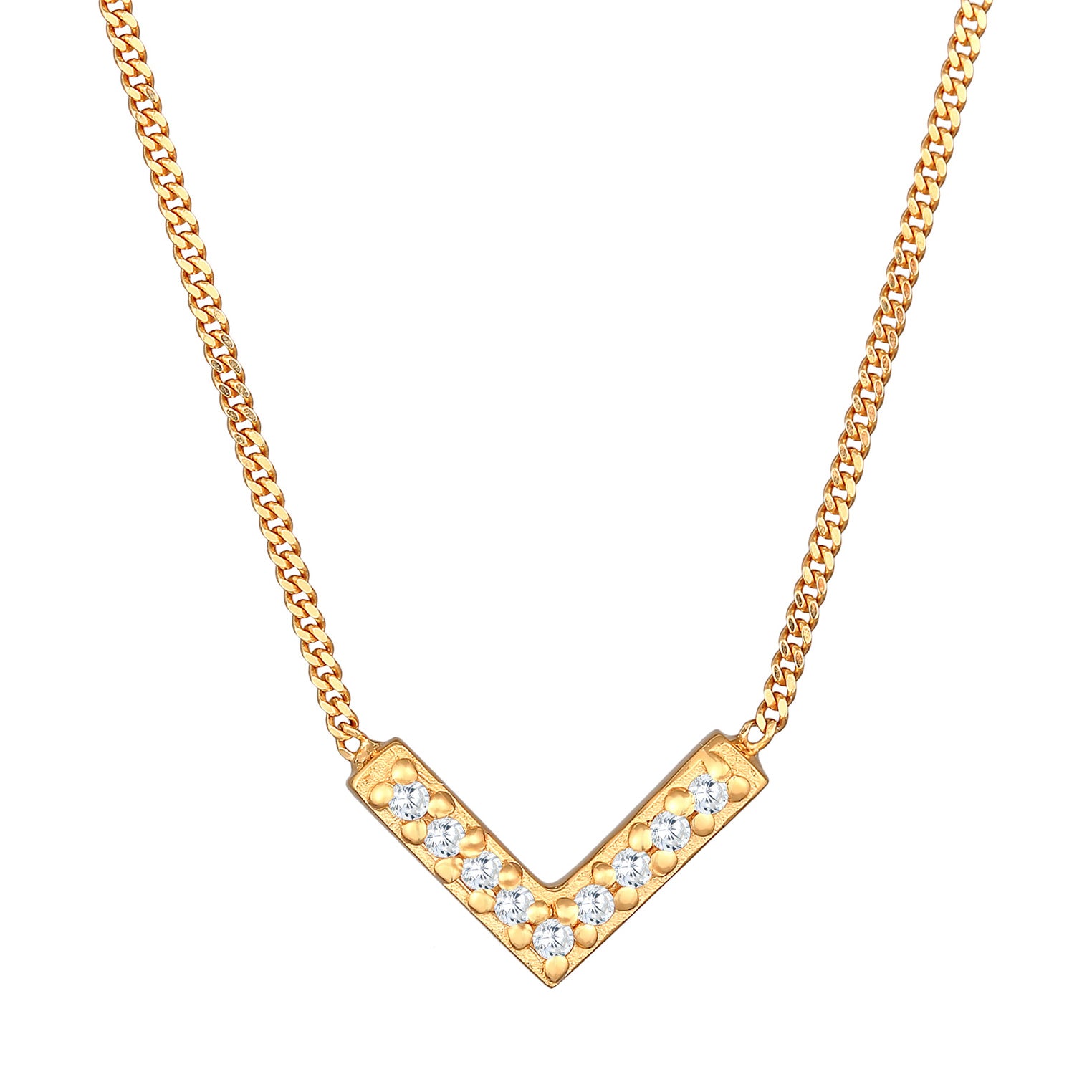 Gold Kalung Perhiasan Perak 925 Wanita V Shape Sparkling Elegant Zirconia Crystals Gold Plated