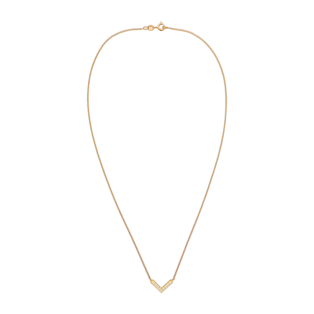 Gold Kalung Perhiasan Perak 925 Wanita V Shape Sparkling Elegant Zirconia Crystals Gold Plated