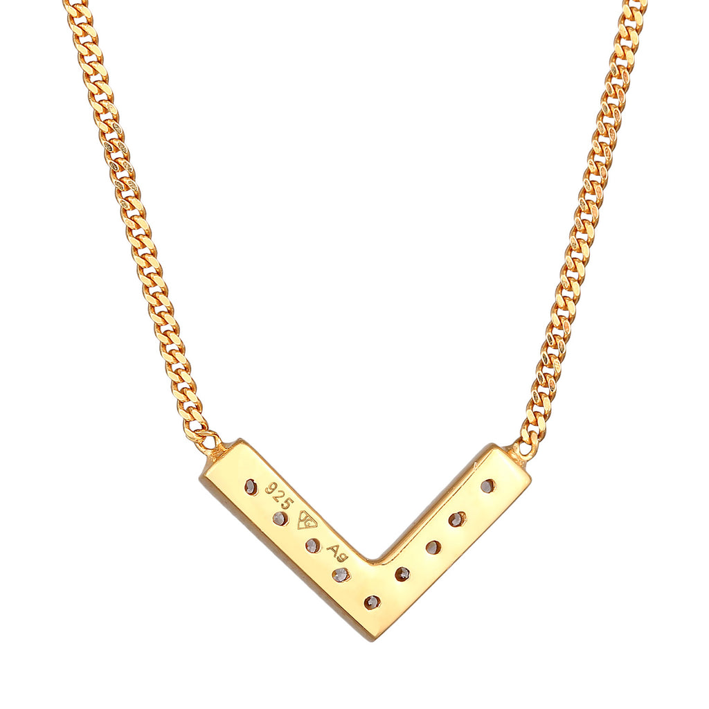 Gold Kalung Perhiasan Perak 925 Wanita V Shape Sparkling Elegant Zirconia Crystals Gold Plated