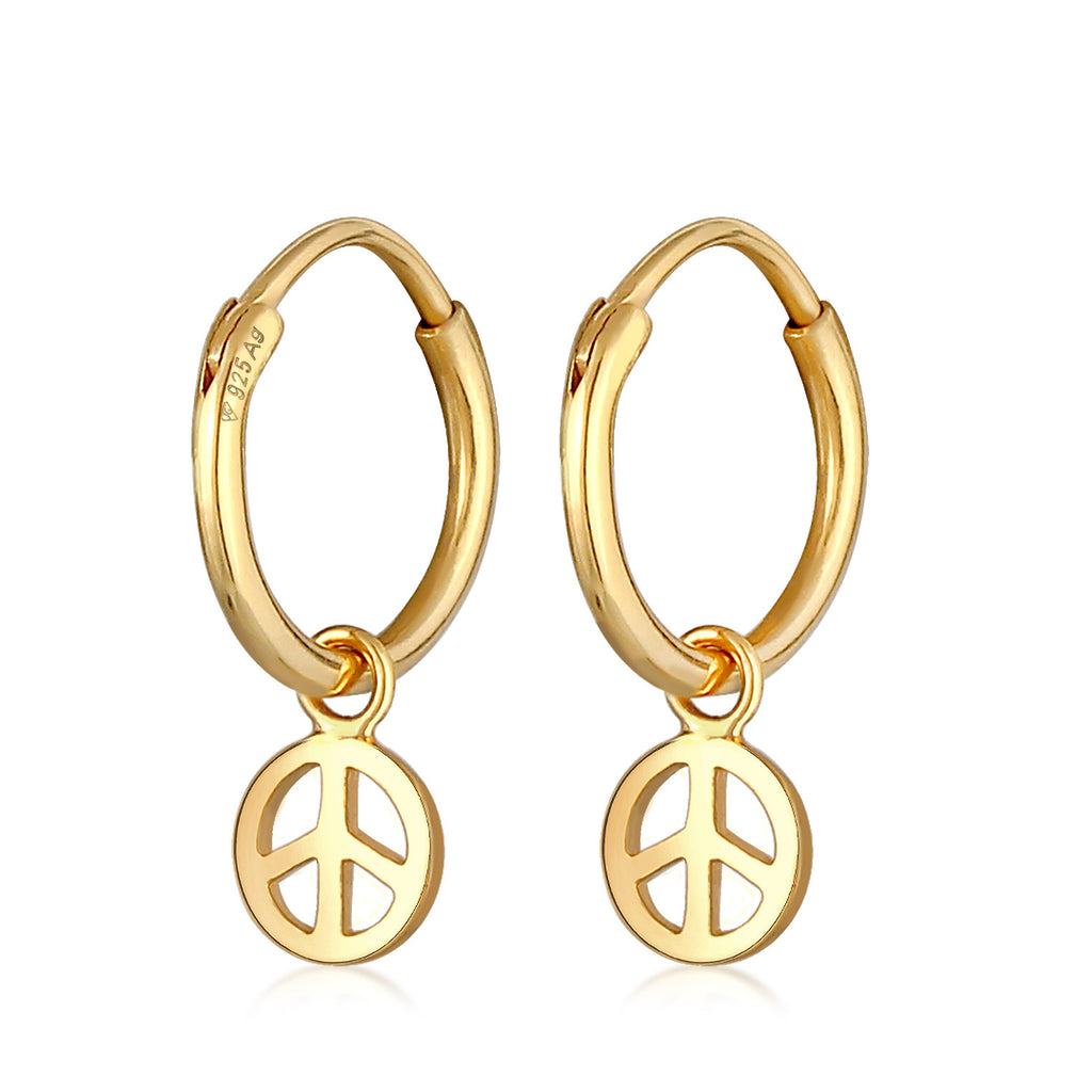 Gold Perhiasan Wanita Perak Asli - Silver Anting Creoles Peace Symbol Boho Lapis Emas