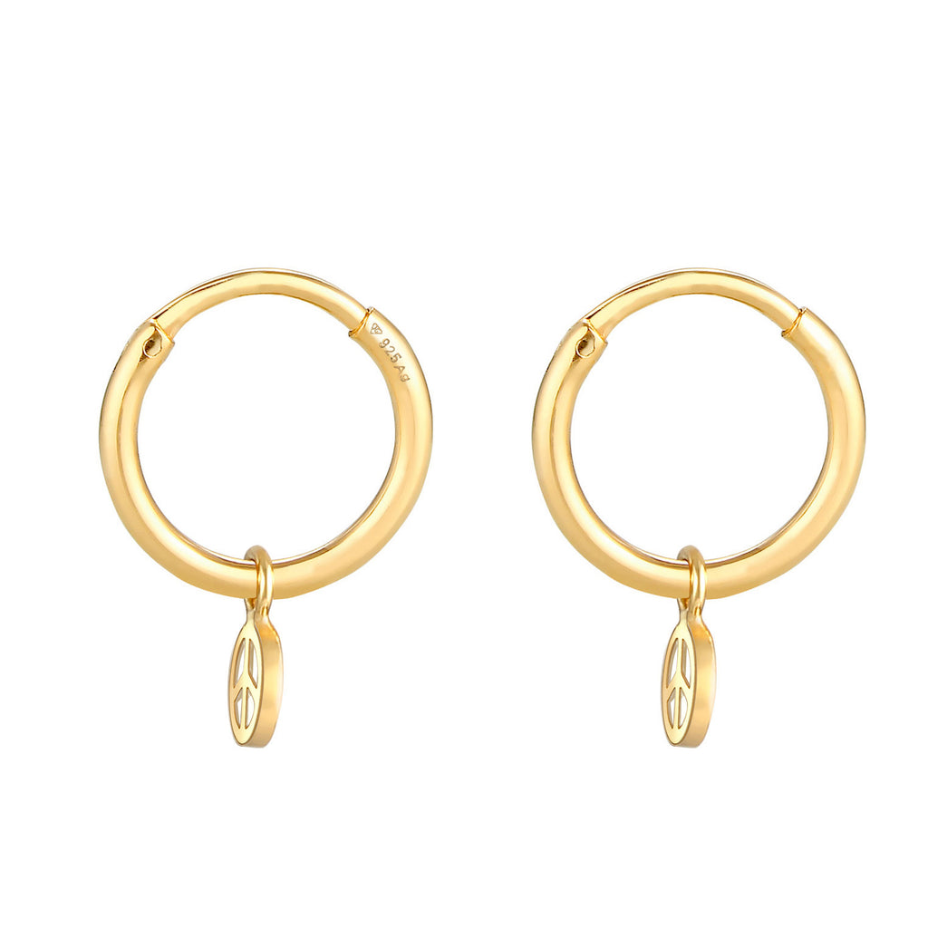 Gold Perhiasan Wanita Perak Asli - Silver Anting Creoles Peace Symbol Boho Lapis Emas