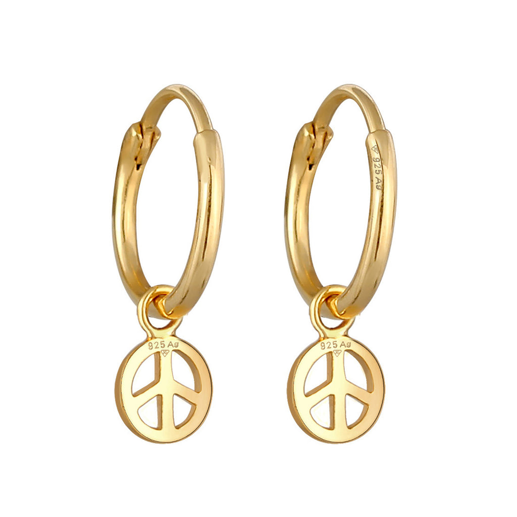 Gold Perhiasan Wanita Perak Asli - Silver Anting Creoles Peace Symbol Boho Lapis Emas
