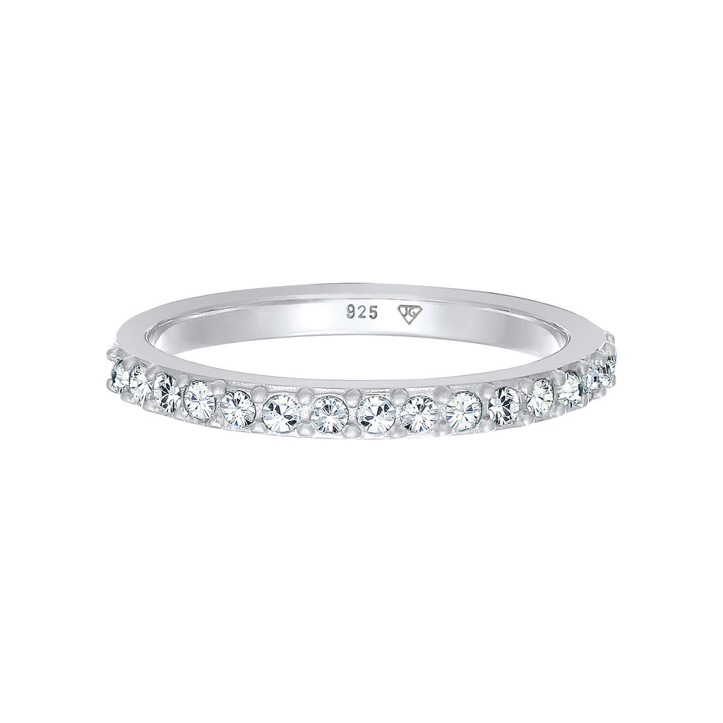 Silver Perhiasan Wanita Perak Asli - Silver Cincin Band Memoire Elegant with Crystals