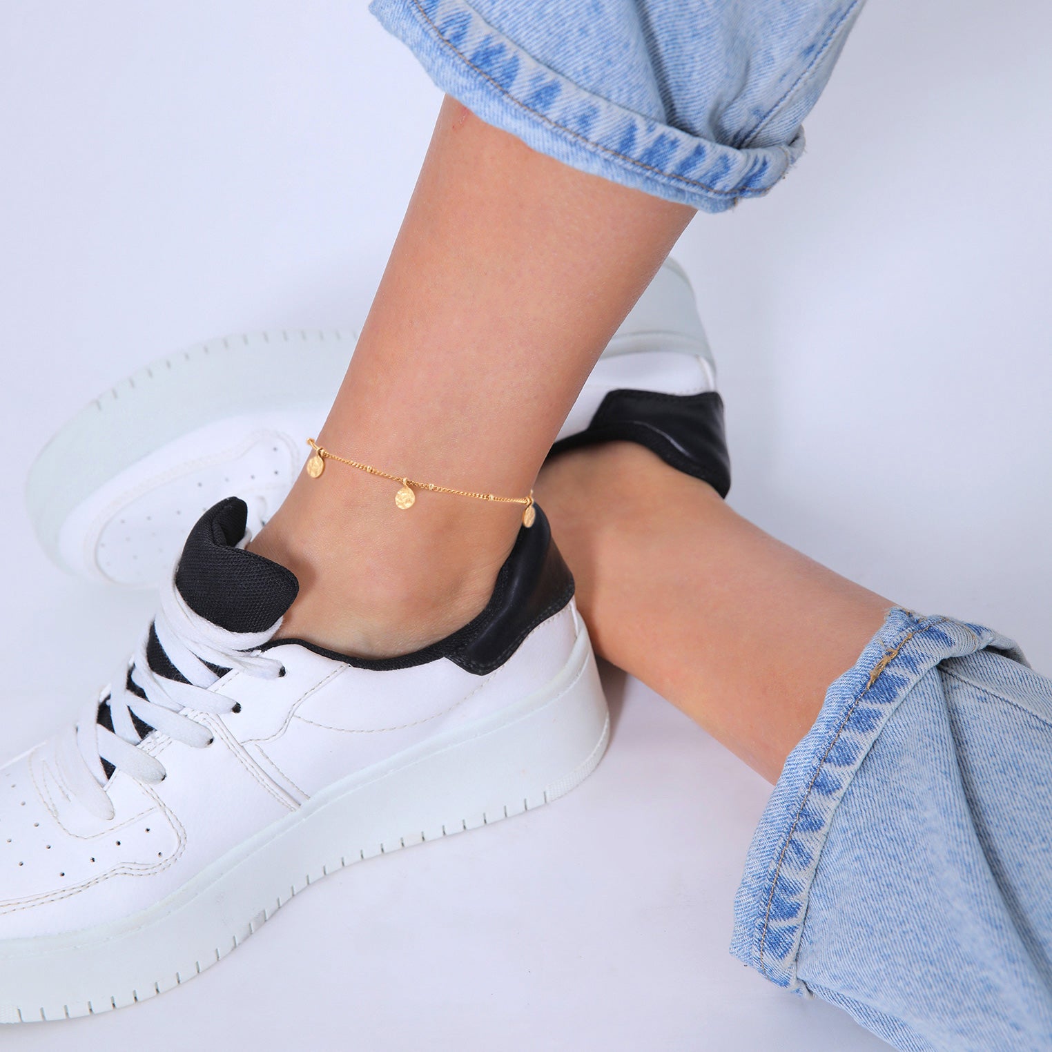 Gold Perhiasan Wanita Perak Asli - Silver Gelang Kaki Satellite Chain Gold Plated