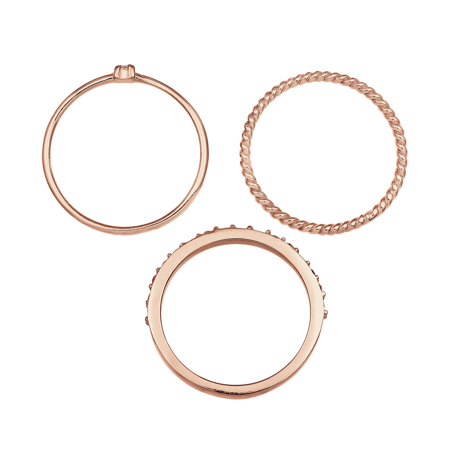 Rosegold Perhiasan Wanita Perak Asli - Silver Cincin Set Multi-Colour Crystals Rosegold Plated