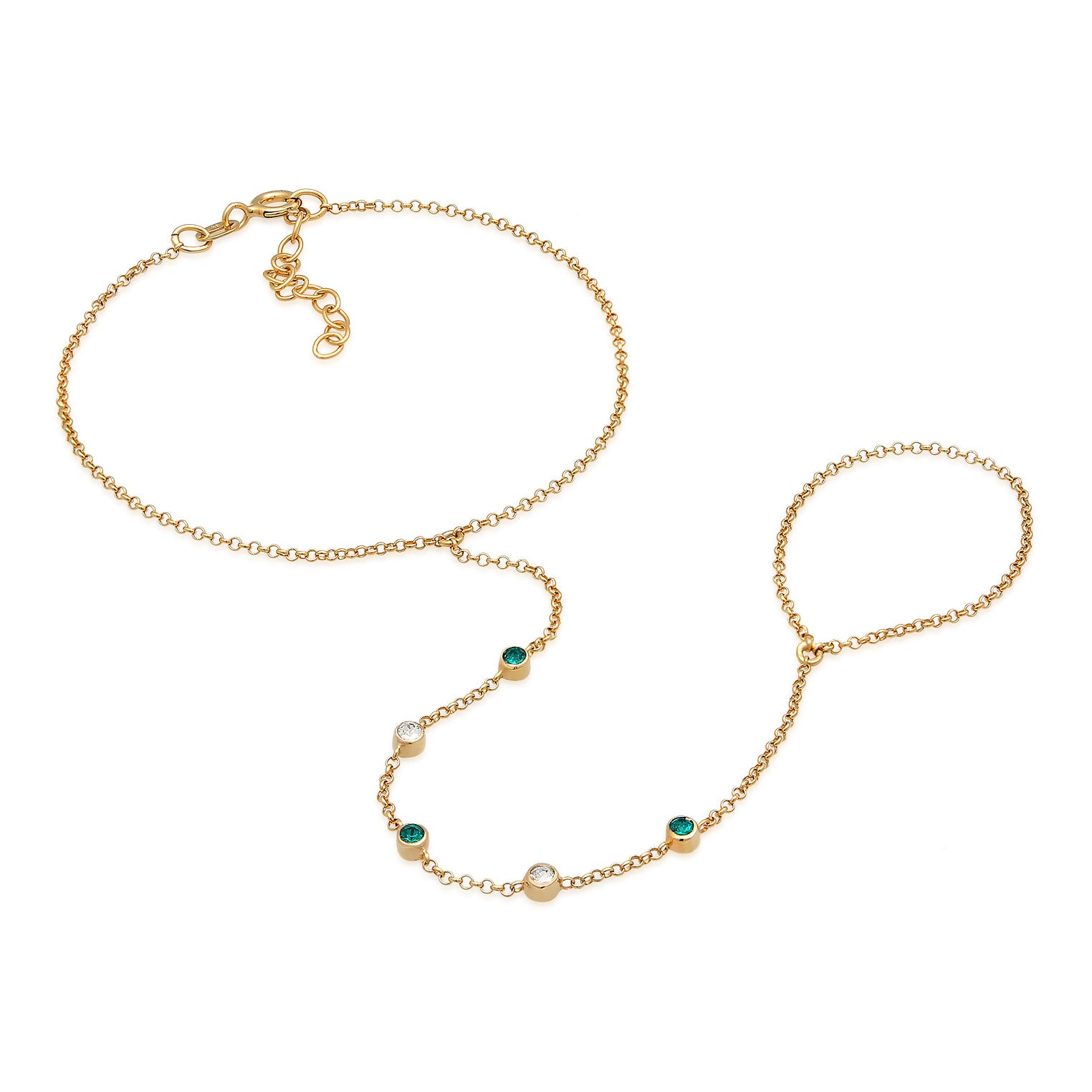 Green Perhiasan Wanita Perak Asli - Silver Gelang Hand Chain Accessory Sparkling Crystals Gold Plated