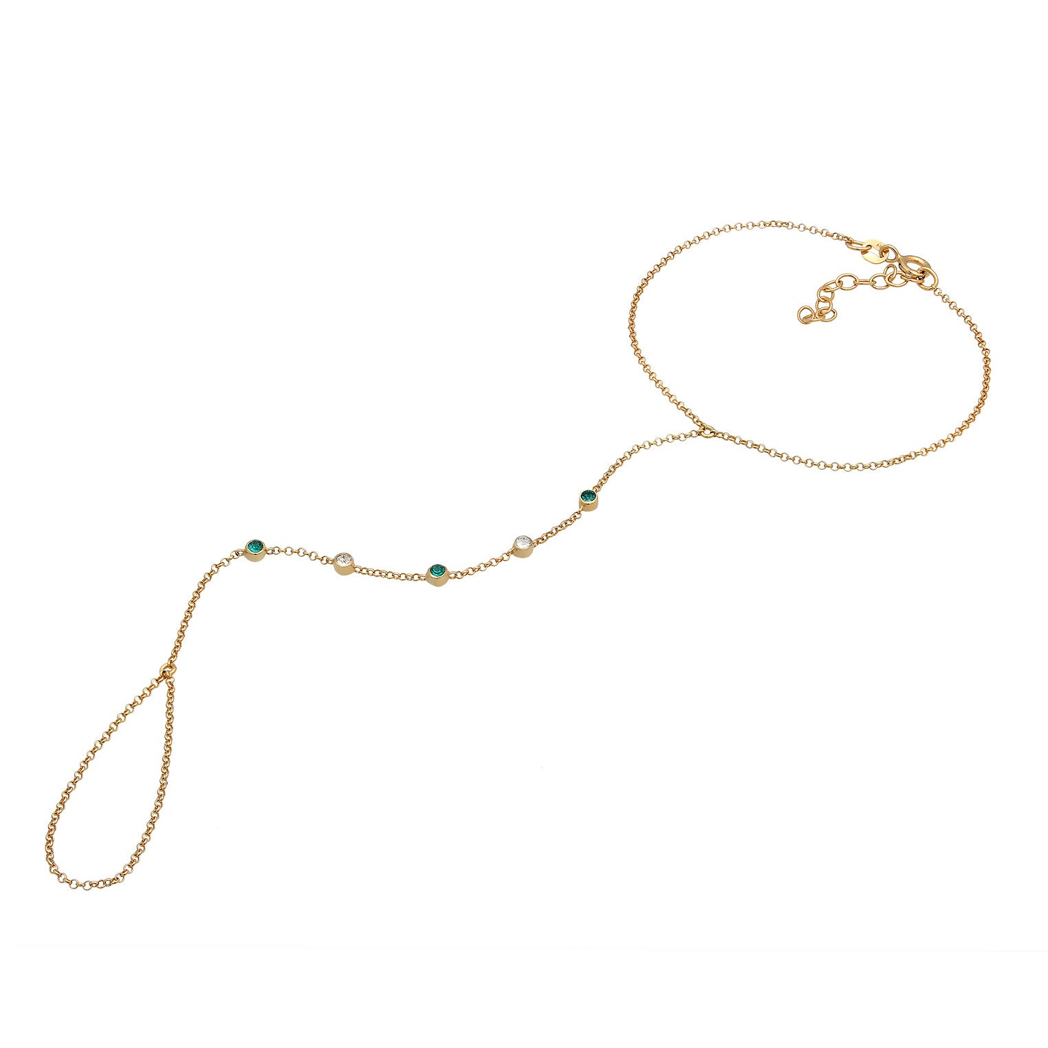 Green Perhiasan Wanita Perak Asli - Silver Gelang Hand Chain Accessory Sparkling Crystals Gold Plated