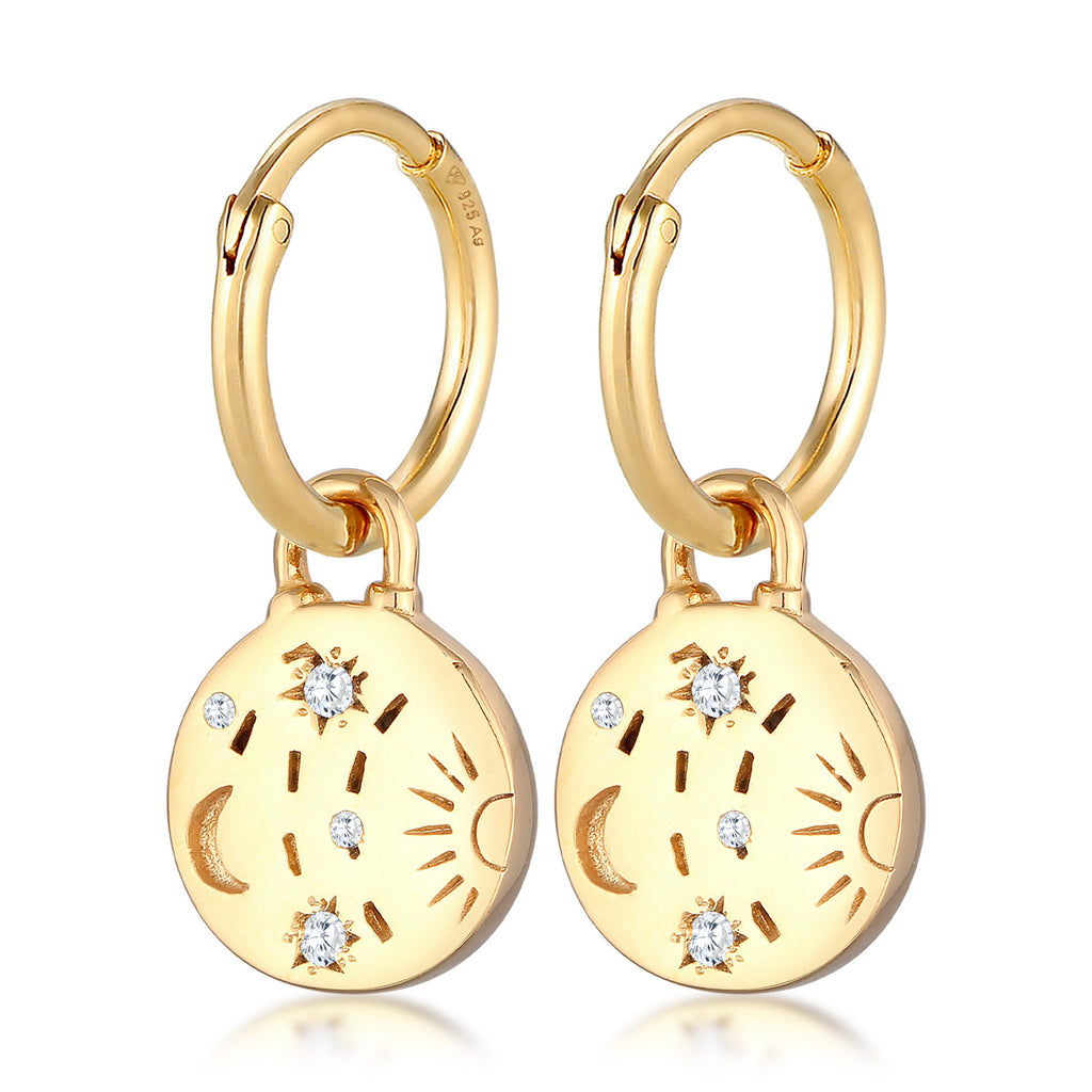 Gold Perhiasan Wanita Perak Asli - Silver Anting Platelet Sun Moon Gold Plated