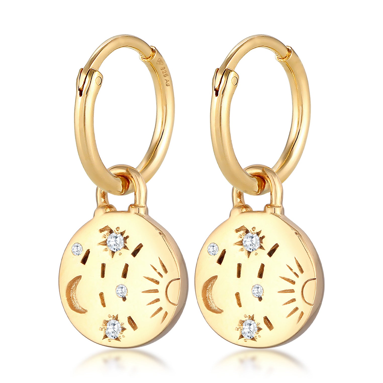 Gold Perhiasan Wanita Perak Asli - Silver Anting Platelet Sun Moon Gold Plated