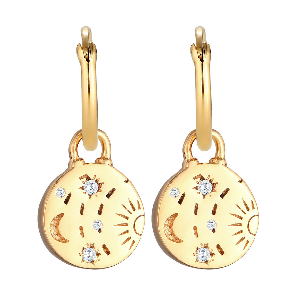 Gold Perhiasan Wanita Perak Asli - Silver Anting Platelet Sun Moon Gold Plated