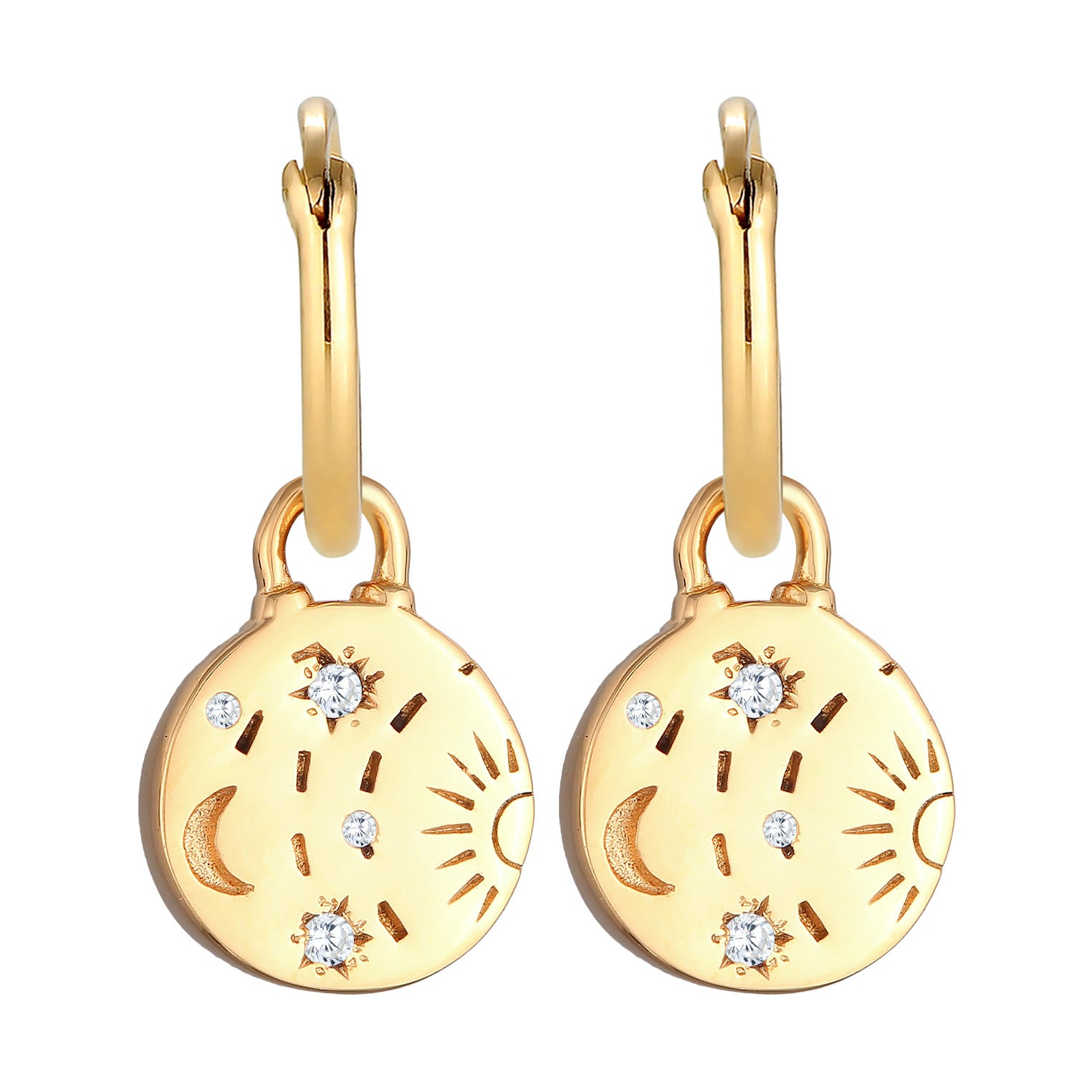 Gold Perhiasan Wanita Perak Asli - Silver Anting Platelet Sun Moon Gold Plated