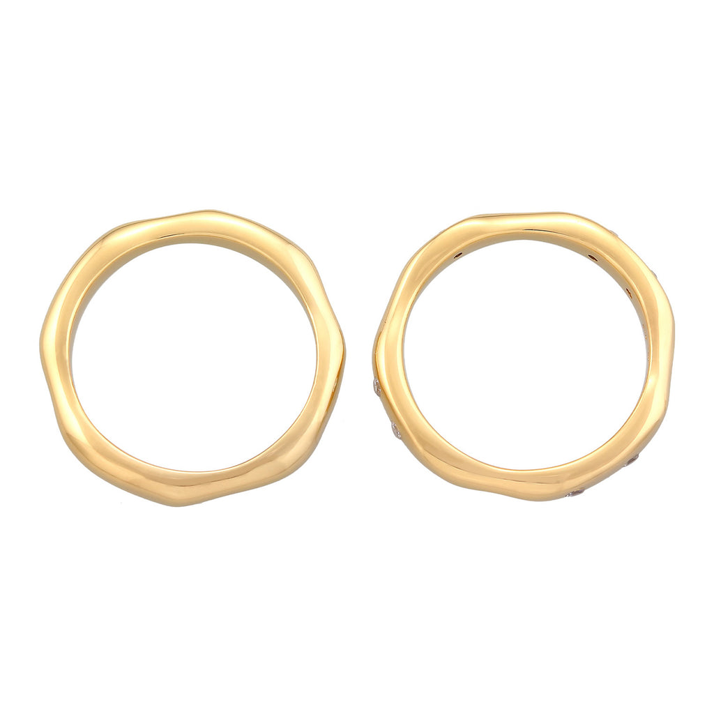 Gold Perhiasan Wanita Perak Asli - Silver Cincin Band Set Of 2 Basic Zirconia Crystals Gold Plated