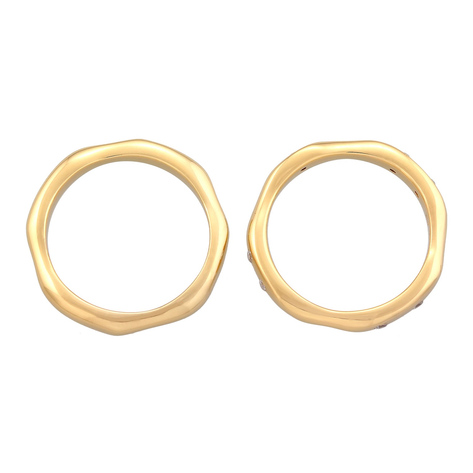 Gold Perhiasan Wanita Perak Asli - Silver Cincin Band Set Of 2 Basic Zirconia Crystals Gold Plated