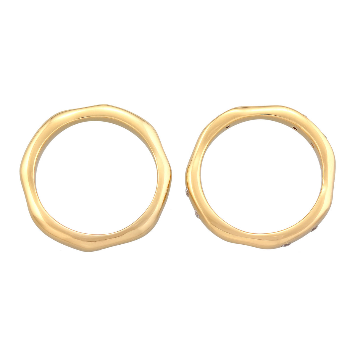 Ring Band Set Of 2 Basic Zirconia Crystals 925 Sterling Silver Gold Plated