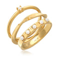 Gold Cincin Perhiasan Perak 925 Wanita Stack Of 3 Classic Pearl Gold Plated