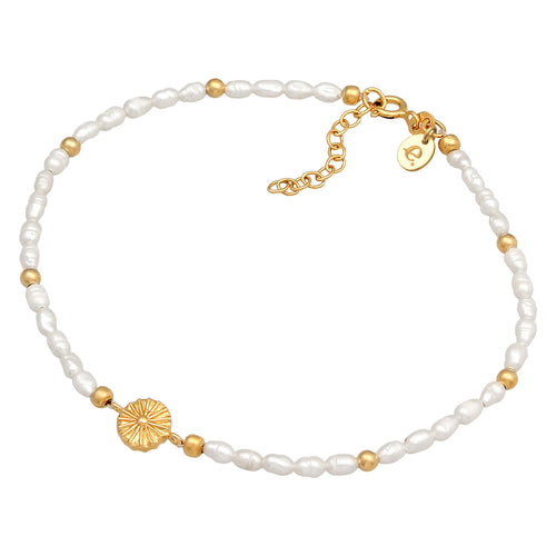 Gold Gelang Kaki Perhiasan Perak 925 Wanita Sun Beads Freshwater Pearls Gold Plated
