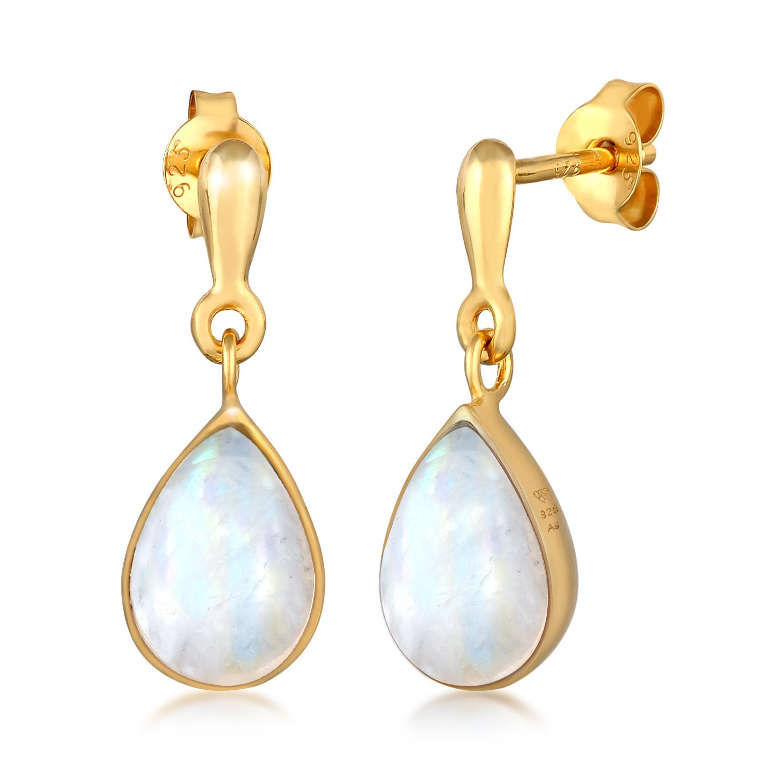 Gold Perhiasan Wanita Perak Asli - Silver Anting Ear Hanger Drop Elegant Moonstone Gold Plated