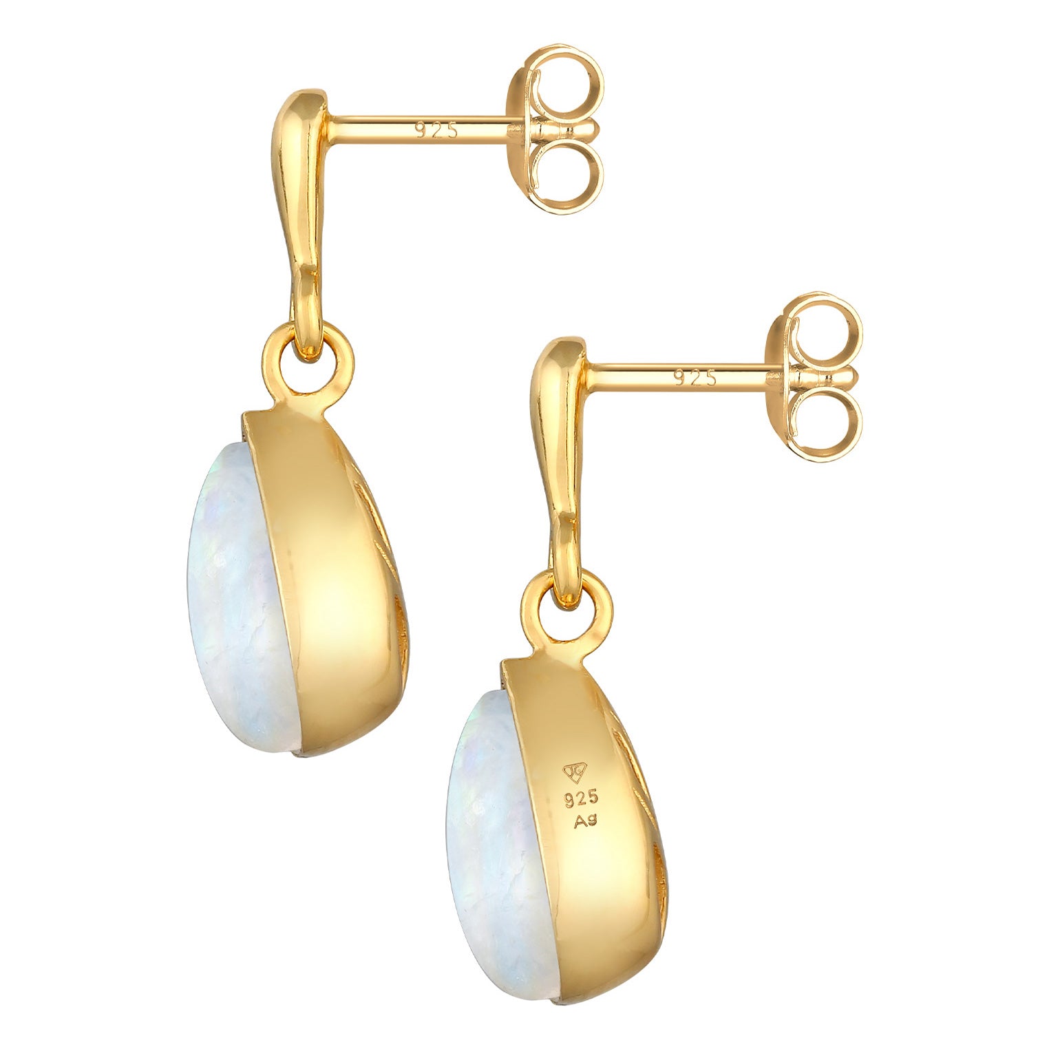 Gold Perhiasan Wanita Perak Asli - Silver Anting Ear Hanger Drop Elegant Moonstone Gold Plated