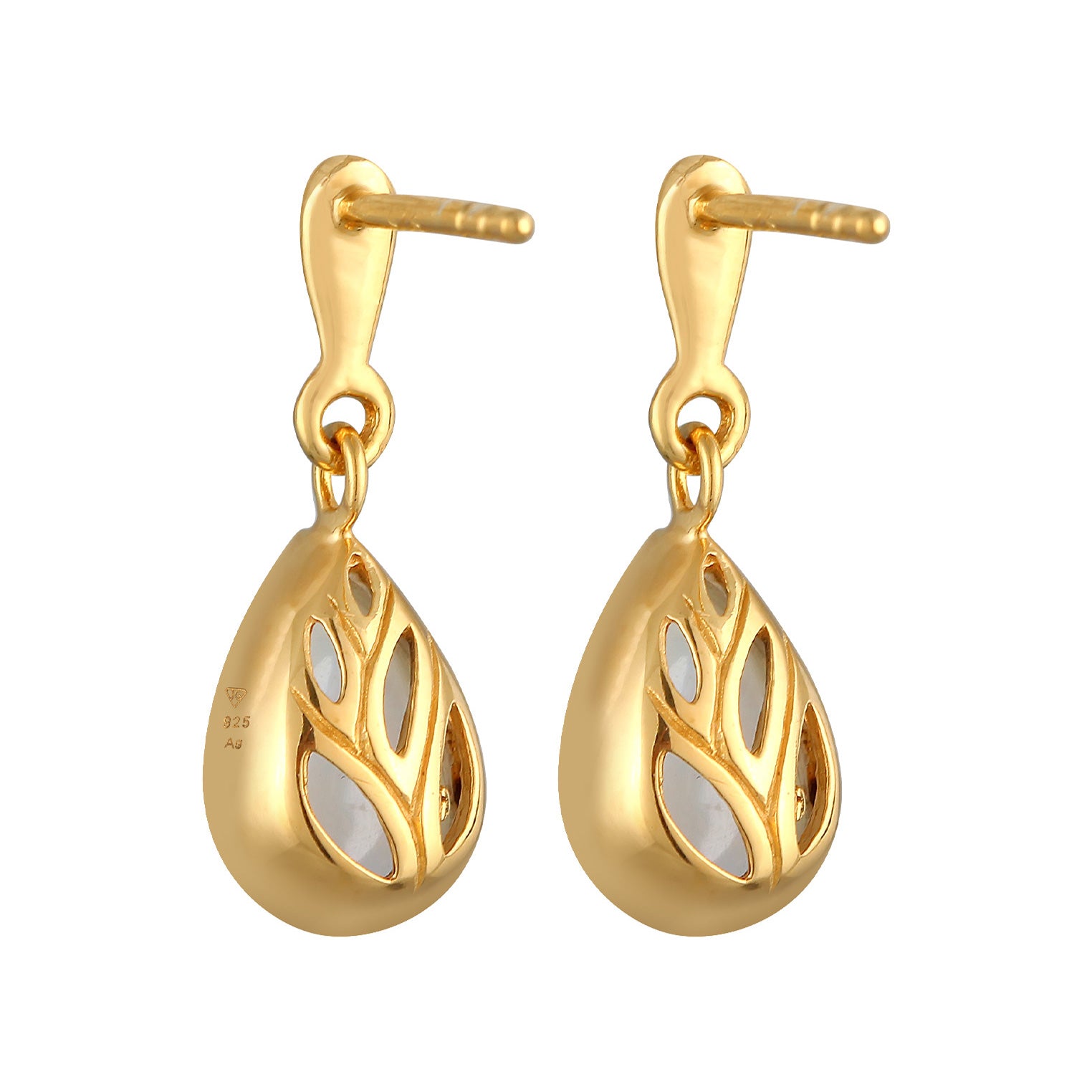 Gold Perhiasan Wanita Perak Asli - Silver Anting Ear Hanger Drop Elegant Moonstone Gold Plated