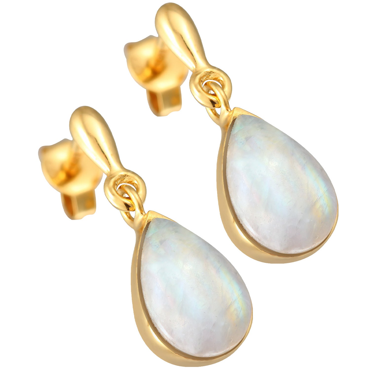 Gold Perhiasan Wanita Perak Asli - Silver Anting Ear Hanger Drop Elegant Moonstone Gold Plated