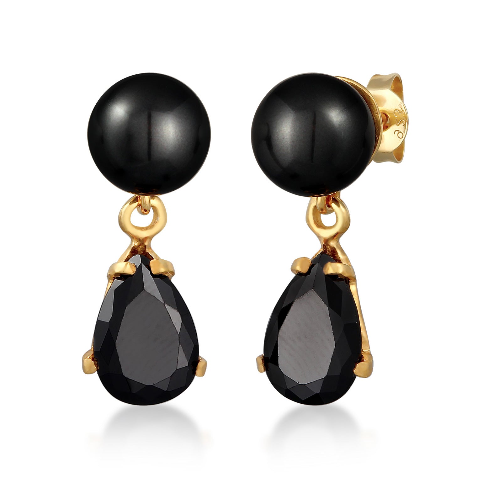 Gold Perhiasan Wanita Perak Asli - Silver Anting Ear Studs Drop Synth. Pearl And Zirconia Crystals Lapis Emas