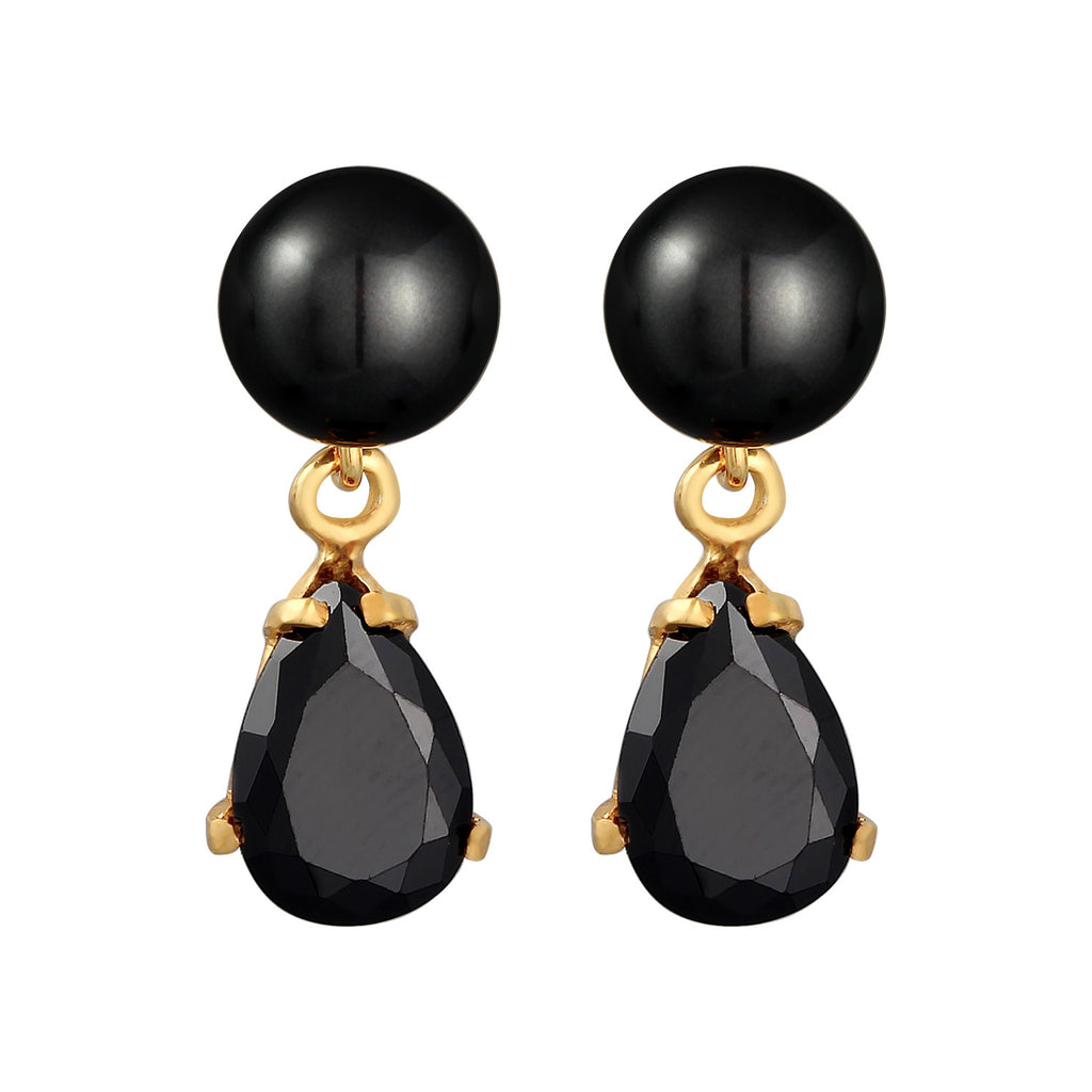 Gold Perhiasan Wanita Perak Asli - Silver Anting Ear Studs Drop Synth. Pearl And Zirconia Crystals Lapis Emas