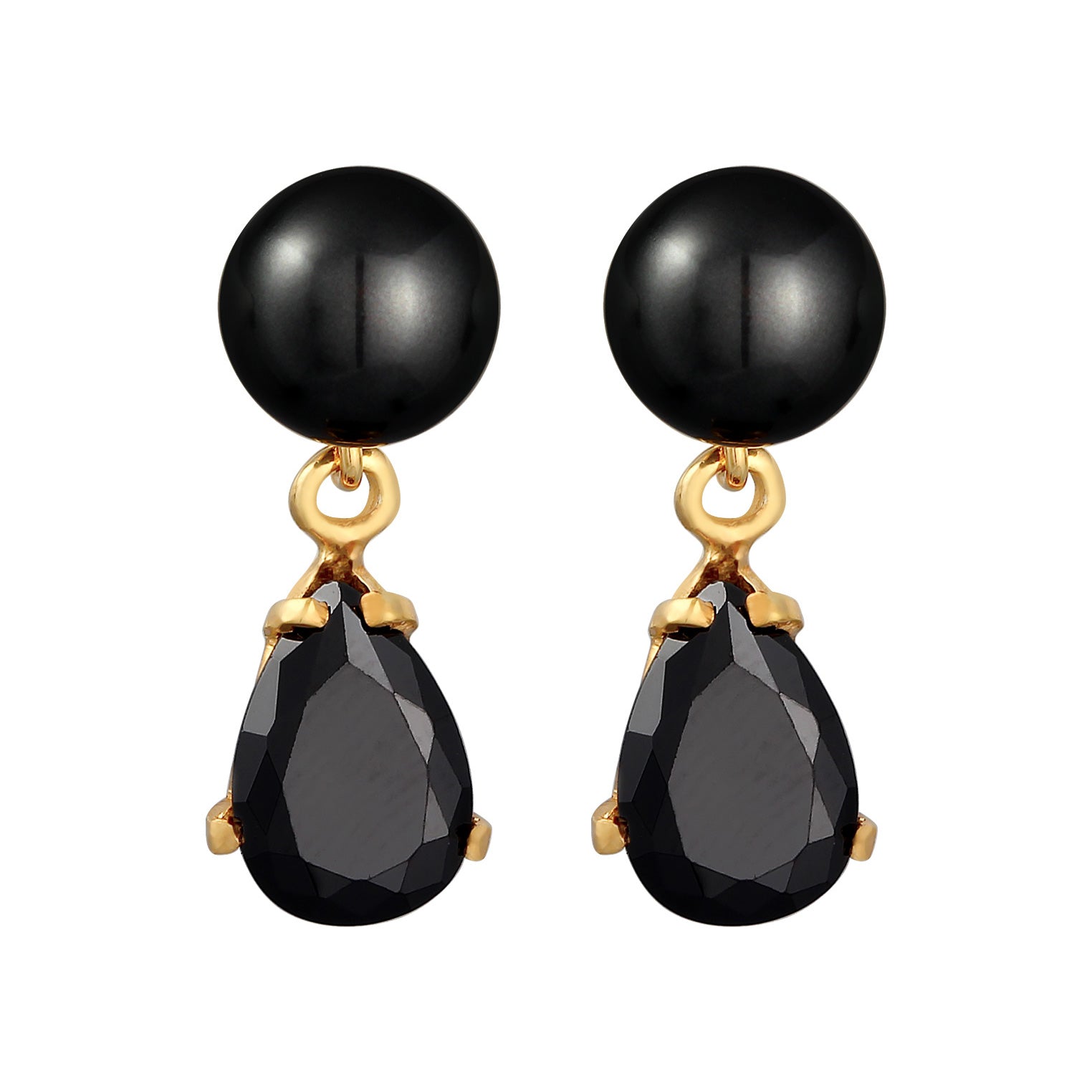 Gold Perhiasan Wanita Perak Asli - Silver Anting Ear Studs Drop Synth. Pearl And Zirconia Crystals Lapis Emas