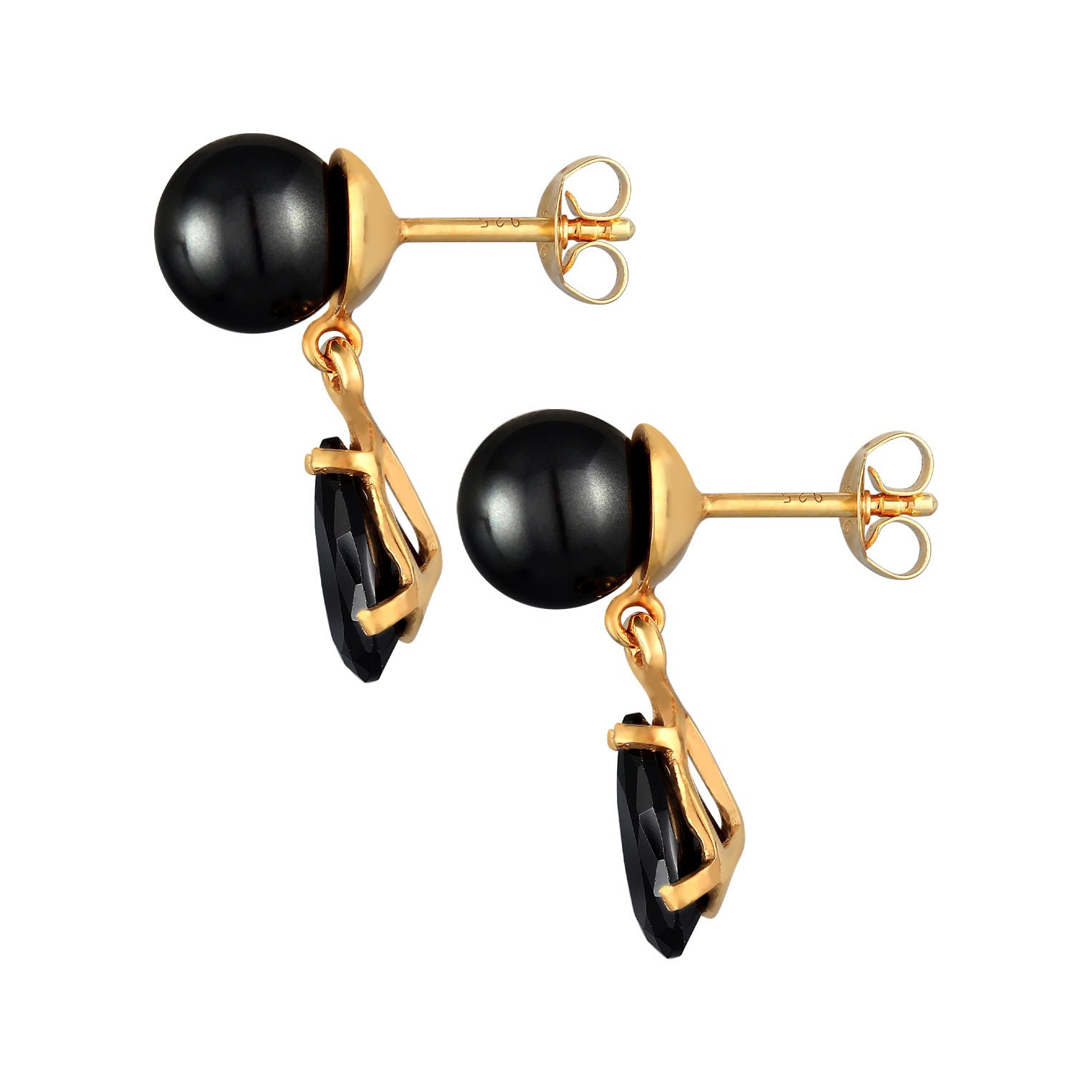 Gold Perhiasan Wanita Perak Asli - Silver Anting Ear Studs Drop Synth. Pearl And Zirconia Crystals Lapis Emas