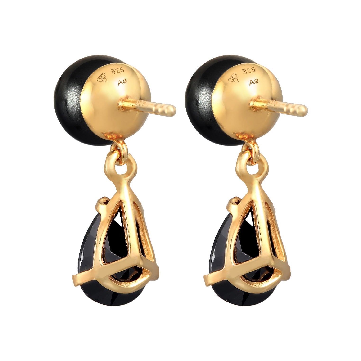 Gold Perhiasan Wanita Perak Asli - Silver Anting Ear Studs Drop Synth. Pearl And Zirconia Crystals Lapis Emas