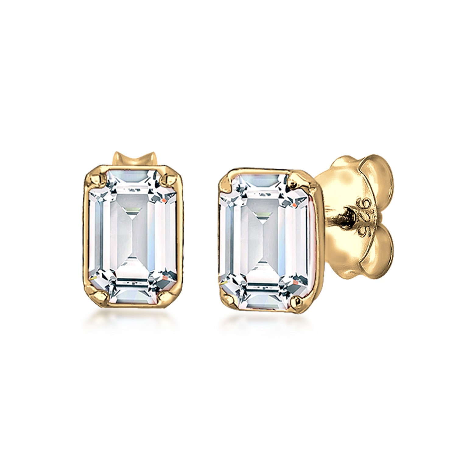 Gold Perhiasan Wanita Perak Asli - Silver Anting Crystal Stud Gold Plated