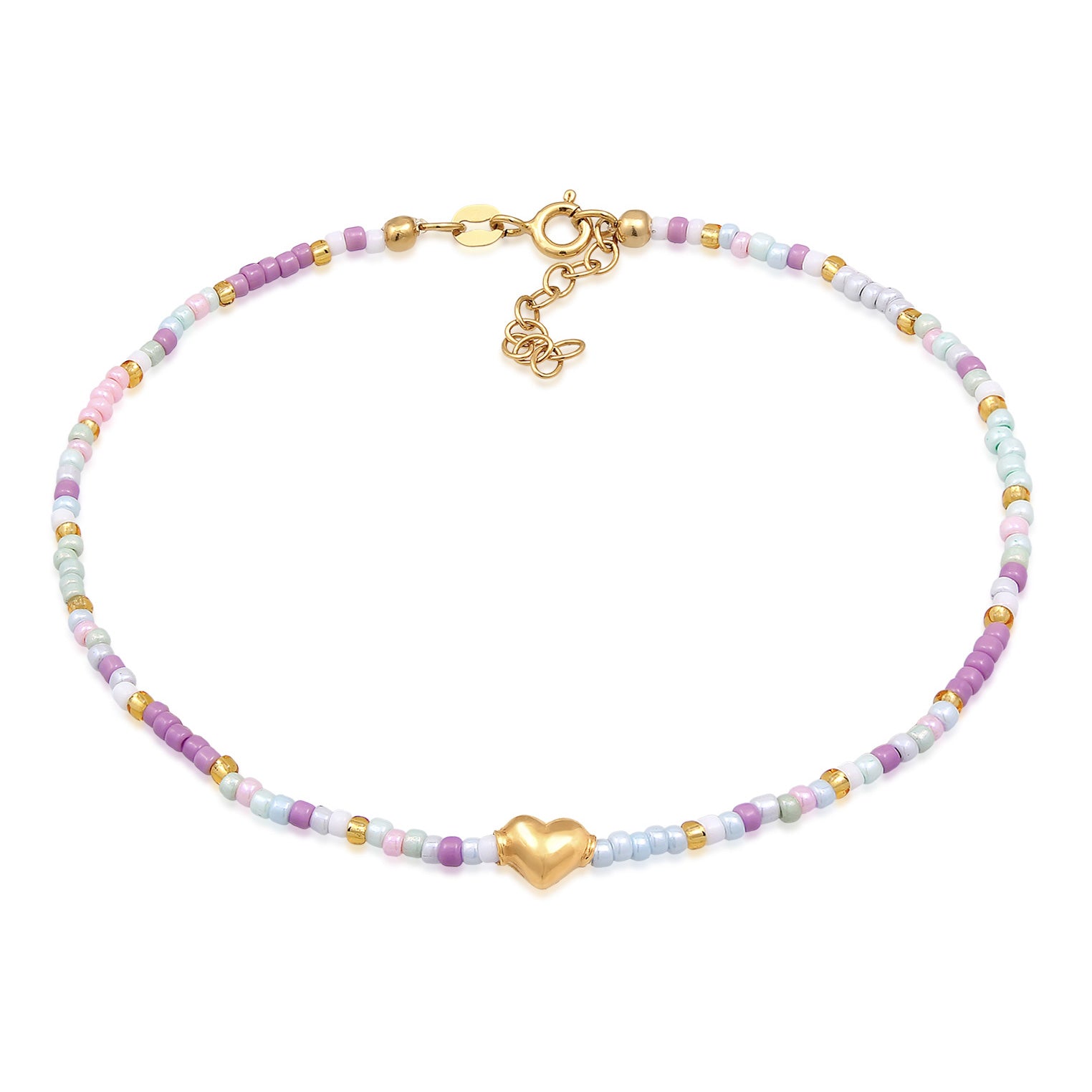 Gold Perhiasan Wanita Perak Asli - Silver Gelang Kaki Heart Glass Beads Summer Style Gold Plated