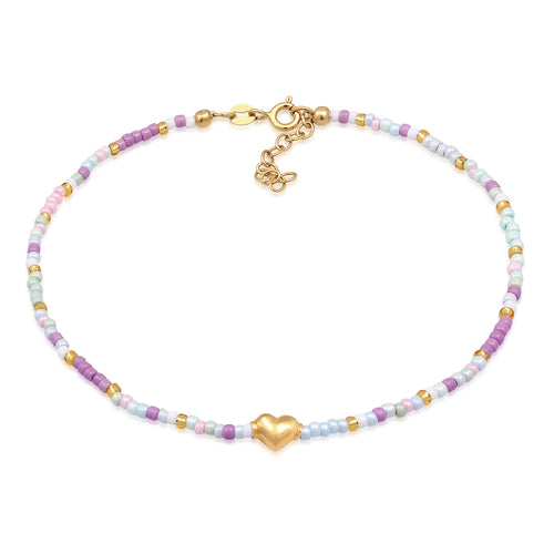 Gelang kaki perak 925 lapis emas dengan beads heart elegan Elli Jewelry