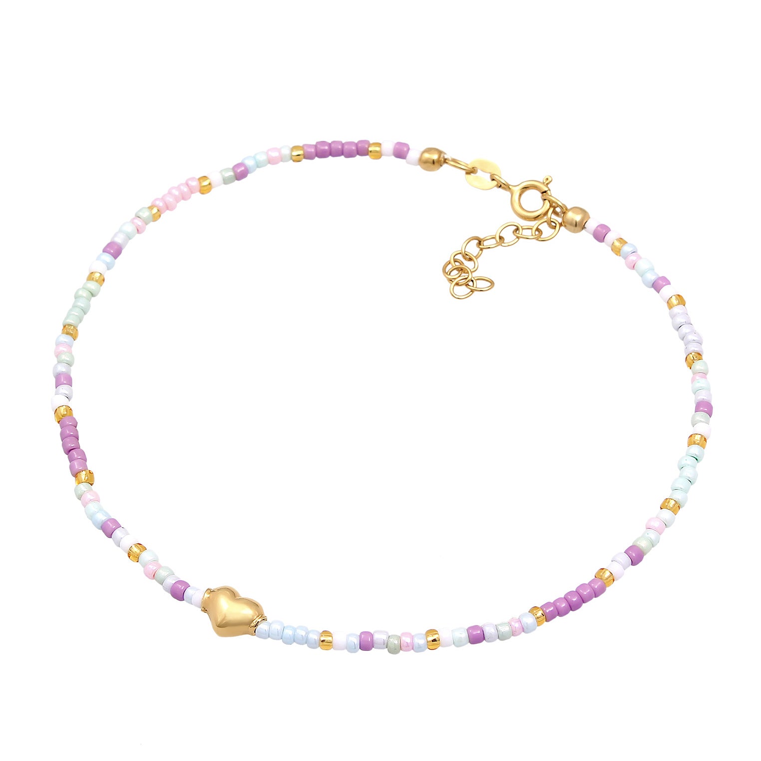 Gold Perhiasan Wanita Perak Asli - Silver Gelang Kaki Heart Glass Beads Summer Style Gold Plated