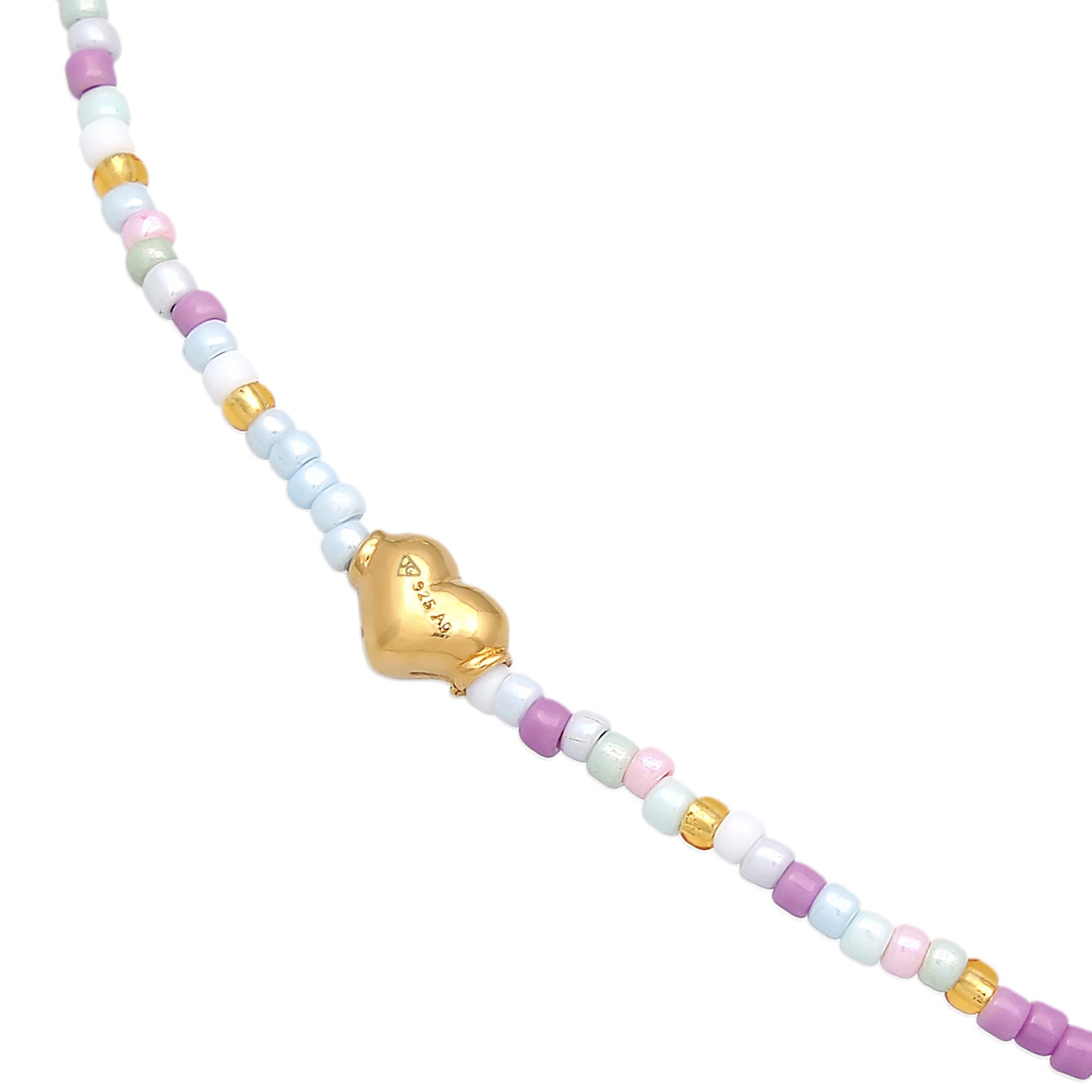 Gold Perhiasan Wanita Perak Asli - Silver Gelang Kaki Heart Glass Beads Summer Style Gold Plated