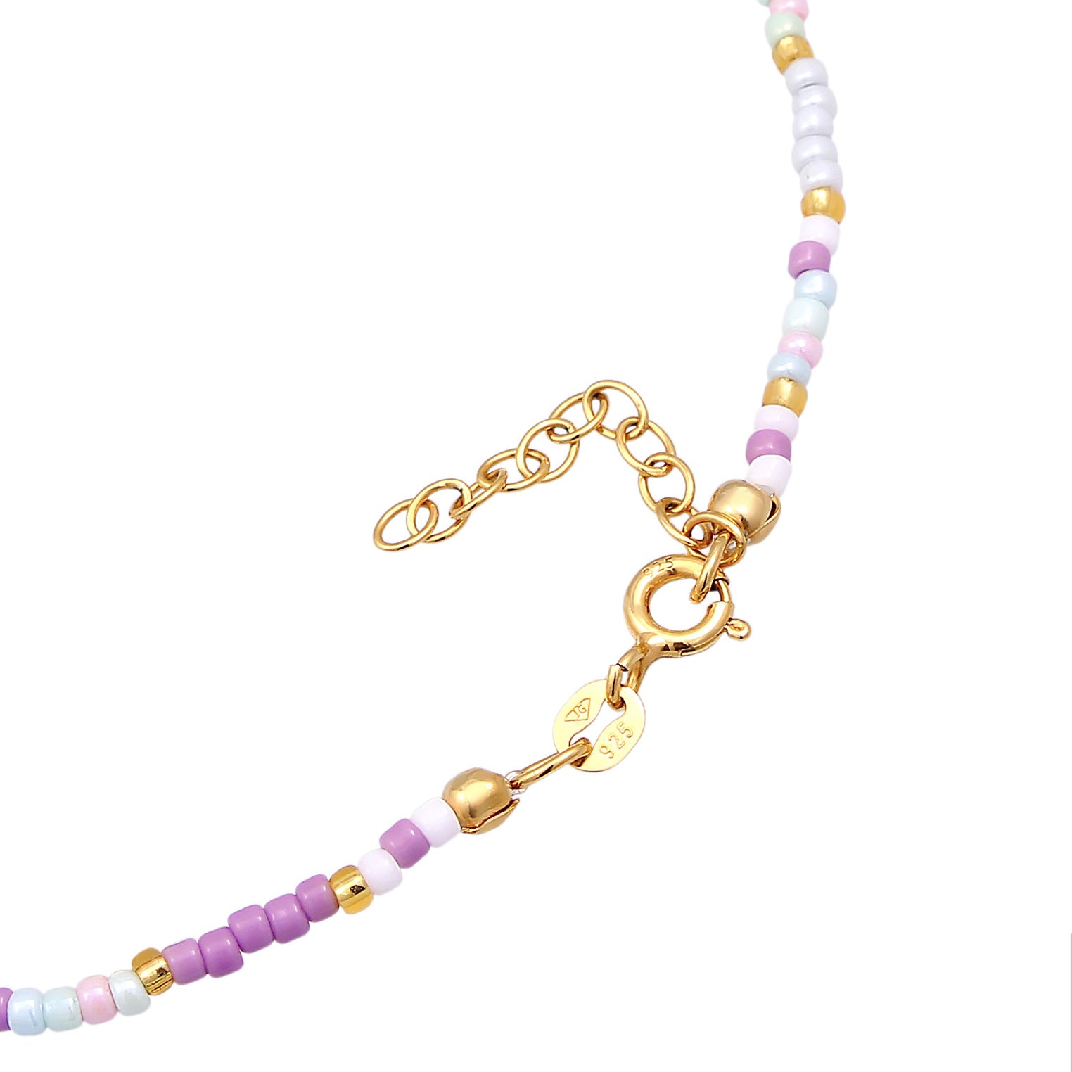 Gold Perhiasan Wanita Perak Asli - Silver Gelang Kaki Heart Glass Beads Summer Style Gold Plated