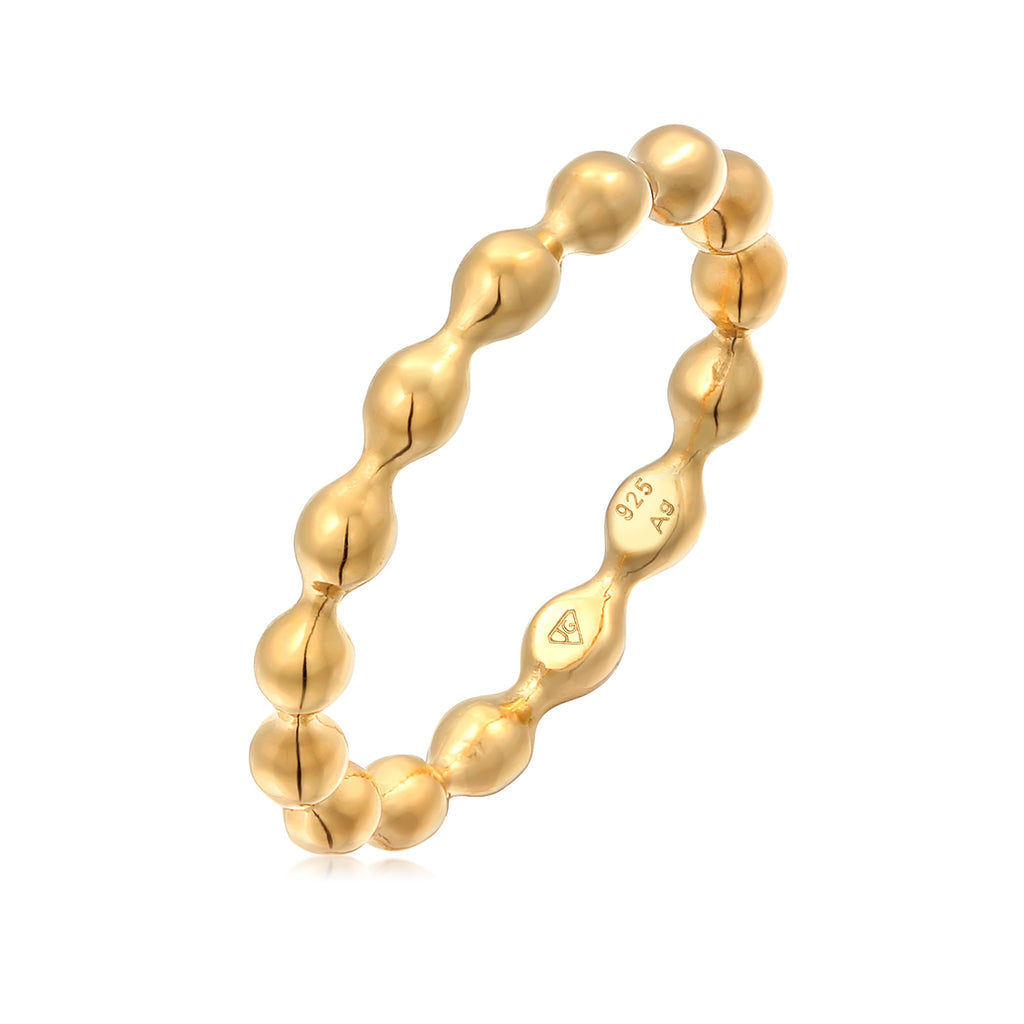 Gold Cincin Perhiasan Perak 925 Wanita Ball Stack Plain Gold Plated